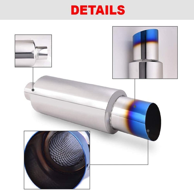 SPELAB Exhaust Muffler 2.0 Inch Inlet 3.0 Inch Outlet - Stainless Steel Exhaust Tip N1 Burnt Type for Universal Fitment on Most Cars, Sedans, and Trucks - 14.8â€ Overall Length - Image 4